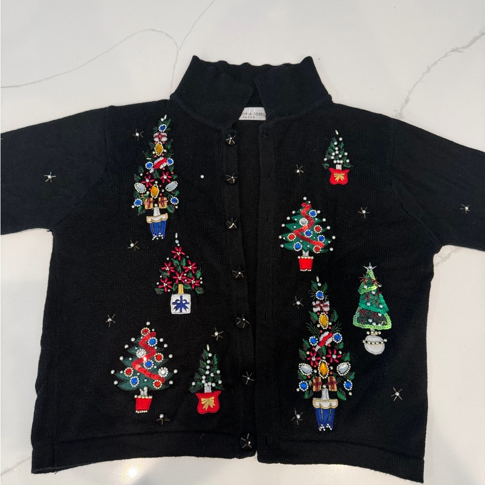 Vintage Black Holiday Embellished Cardigan Sweater